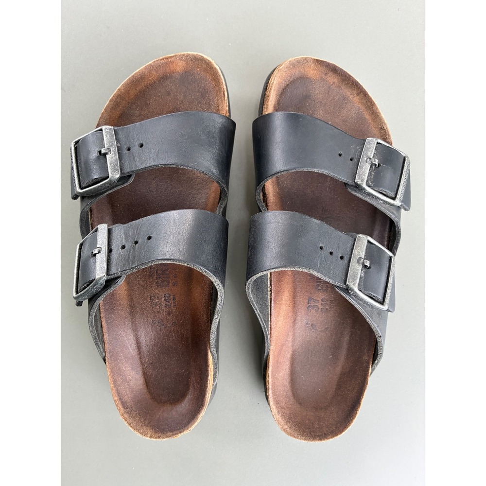 Birkenstock Arizona Black Leather Two Strap Buckle Sandals Womens 37 - Picture 4 of 6